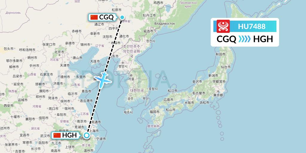 HU7488 Hainan Airlines Flight Map: Changchun to Hangzhou
