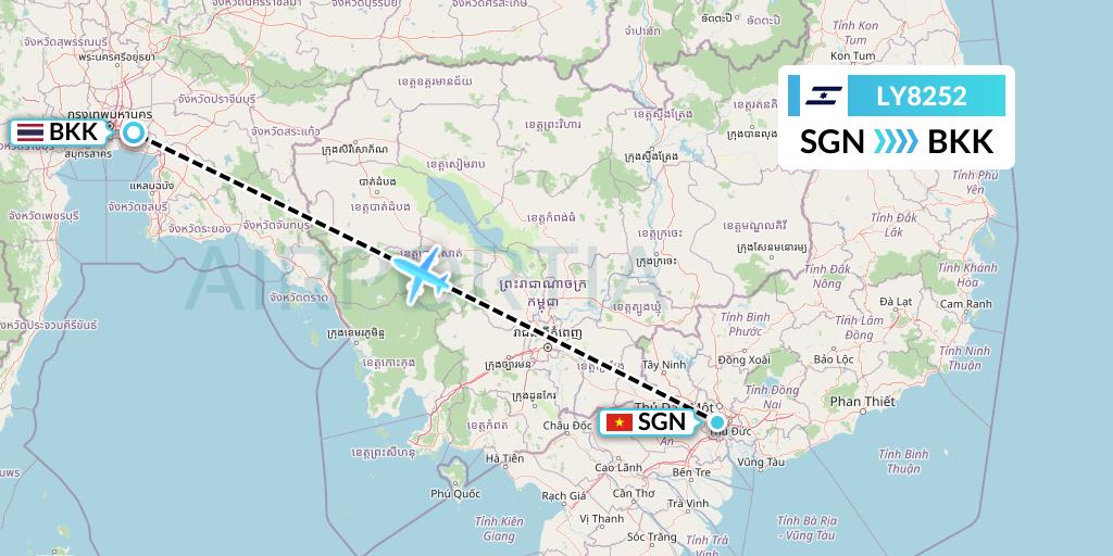 LY8252 El Al Flight Map: Ho Chi Minh City to Bangkok