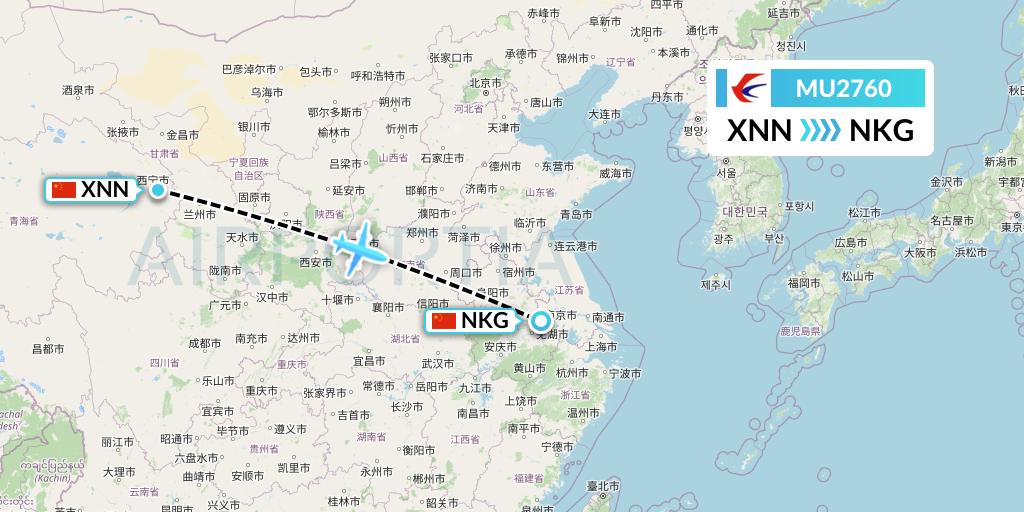 MU2760 China Eastern Airlines Flight Map: Xining to Nanjing