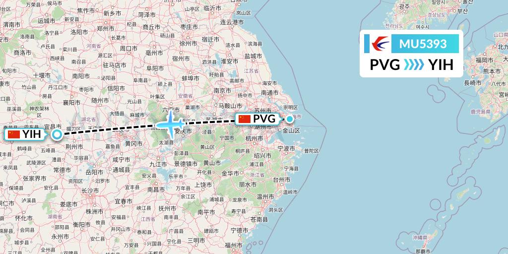 MU5393 China Eastern Airlines Flight Map: Shanghai to Yichang