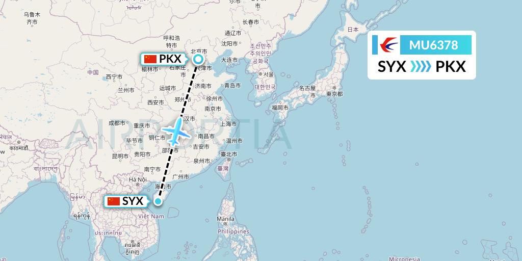 MU6378 China Eastern Airlines Flight Map: Sanya to Beijing