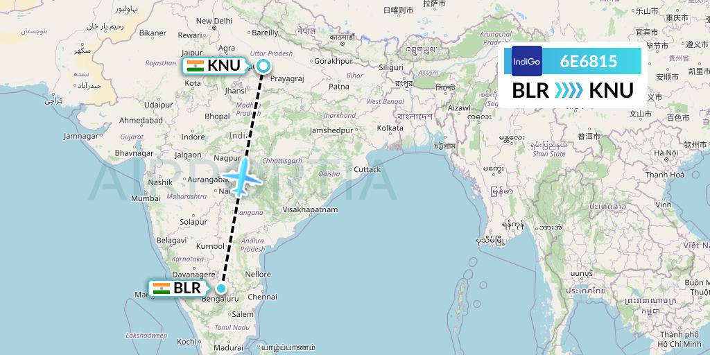 6E6815 IndiGo Airlines Flight Map: Bangalore to India