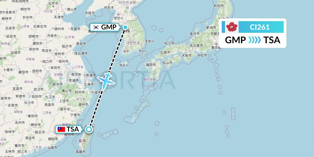 CI261 China Airlines Flight Map: Seoul to Taipei