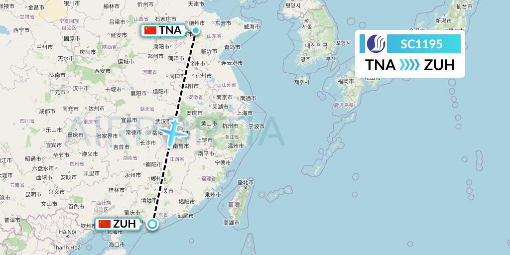 SC1195 Shandong Airlines Flight Map: Jinan to Zhuhai