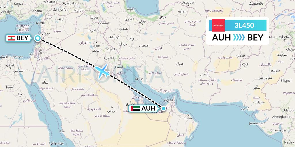 3L450 Air Arabia Abu Dhabi Flight Map: Abu Dhabi to Beirut