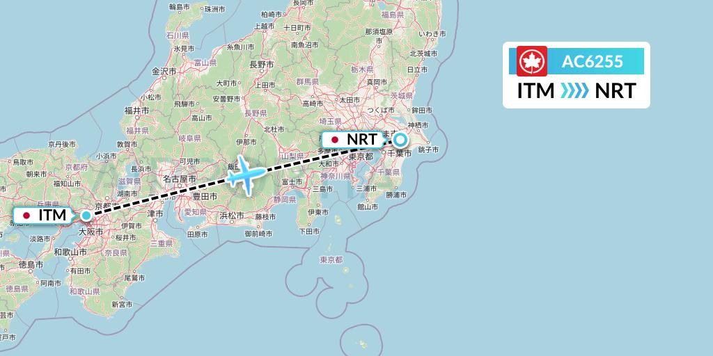 AC6255 Air Canada Flight Map: Osaka to Tokyo