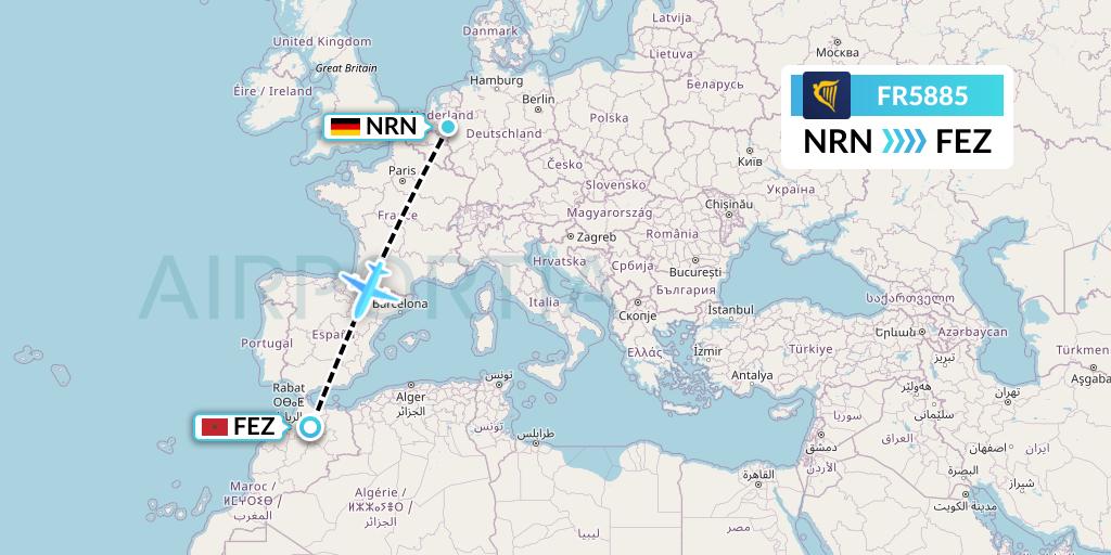 FR5885 Ryanair Flight Map: Weeze to Fes