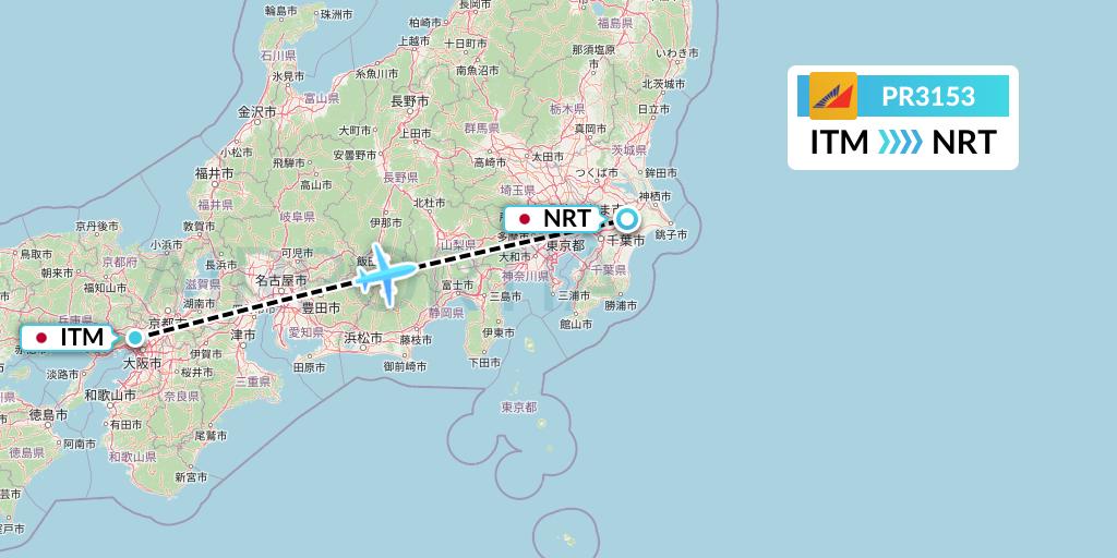 PR3153 Philippine Airlines Flight Map: Osaka to Tokyo