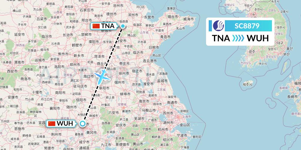 SC8879 Shandong Airlines Flight Map: Jinan to Wuhan