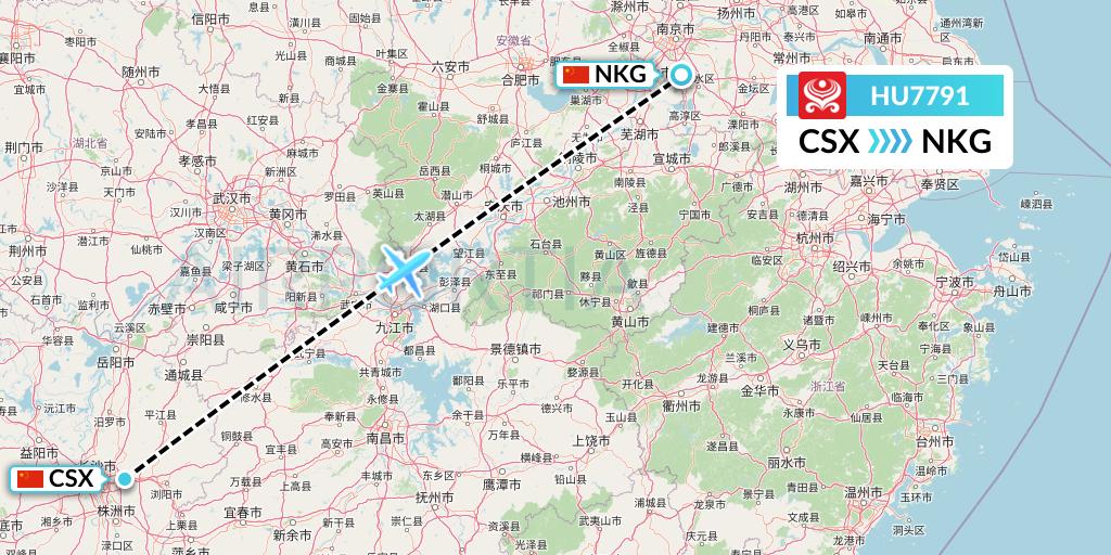 HU7791 Hainan Airlines Flight Map: Changsha to Nanjing