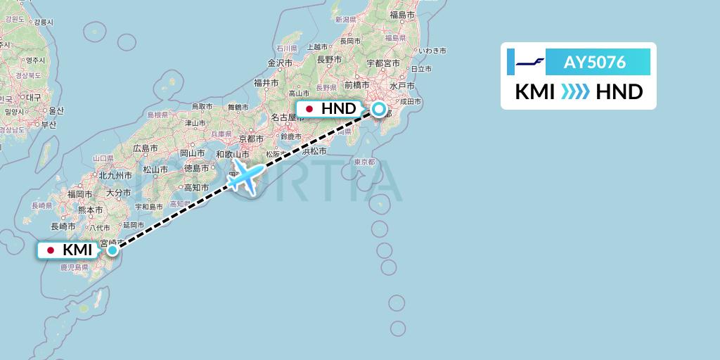 AY5076 Finnair Flight Map: Miyazaki to Tokyo