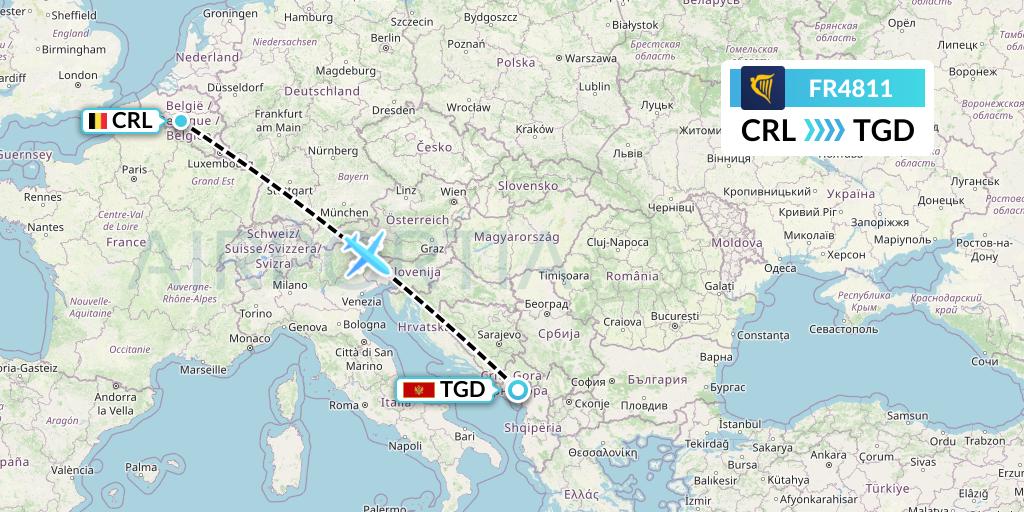 FR4811 Ryanair Flight Map: Brussels to Podgorica