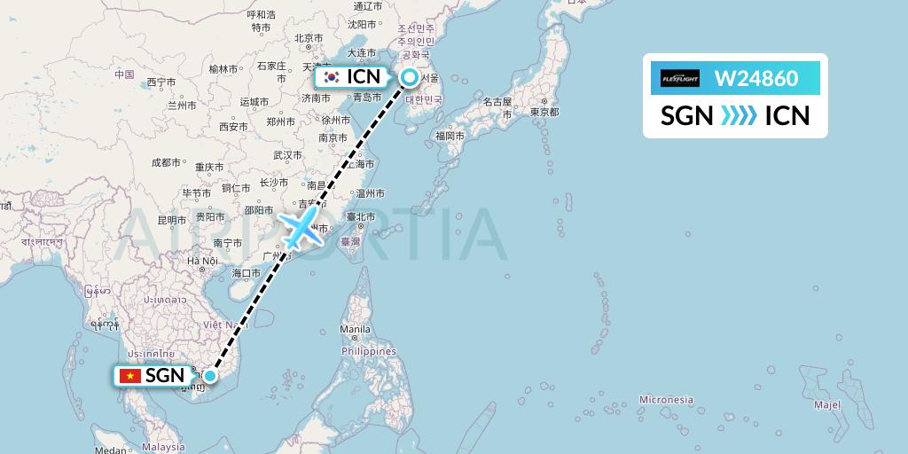 W24860 Flex Flight Flight Map: Ho Chi Minh City to Seoul