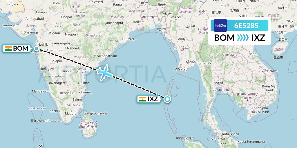 6E5285 IndiGo Airlines Flight Map: Mumbai to Port Blair