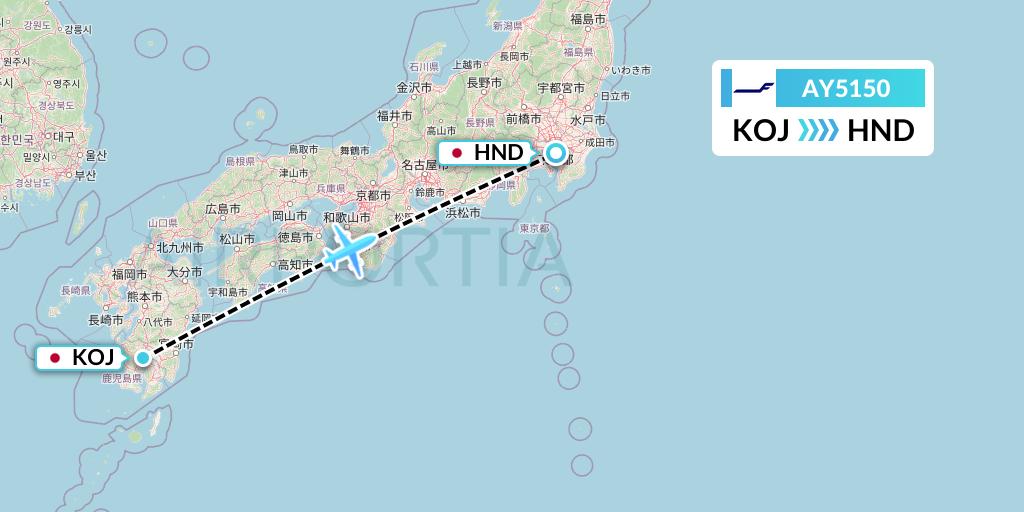 AY5150 Finnair Flight Map: Kagoshima to Tokyo
