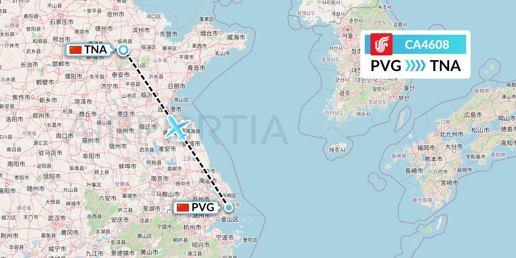 CA4608 Air China Flight Map: Shanghai to Jinan