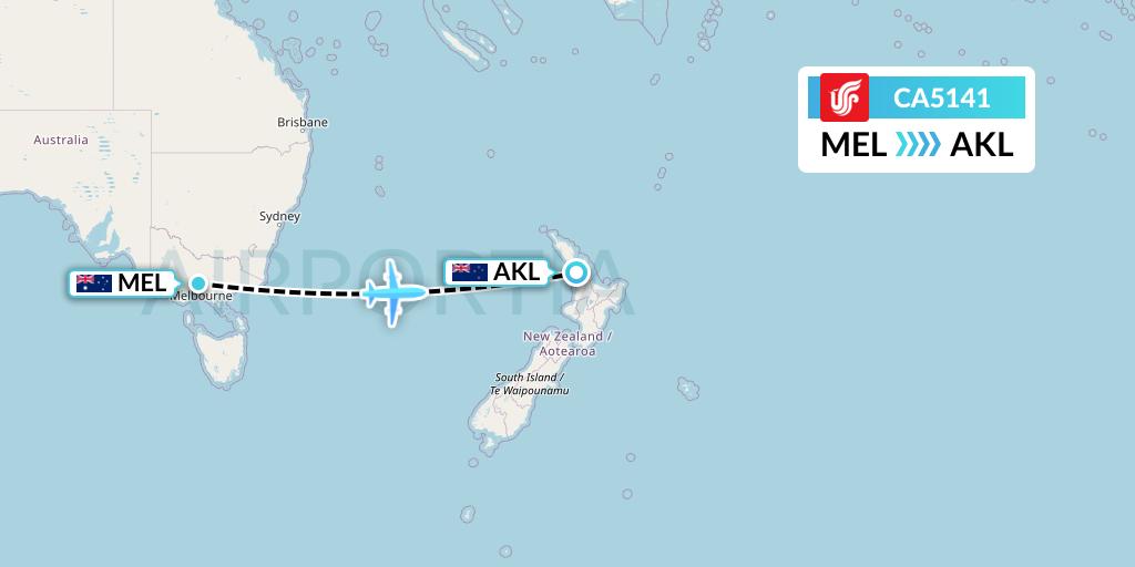 CA5141 Air China Flight Map: Melbourne to Auckland