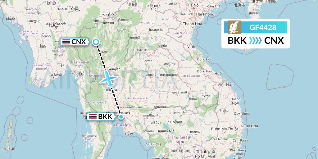 GF4428 Gulf Air Flight Map: Bangkok to Chiang Mai