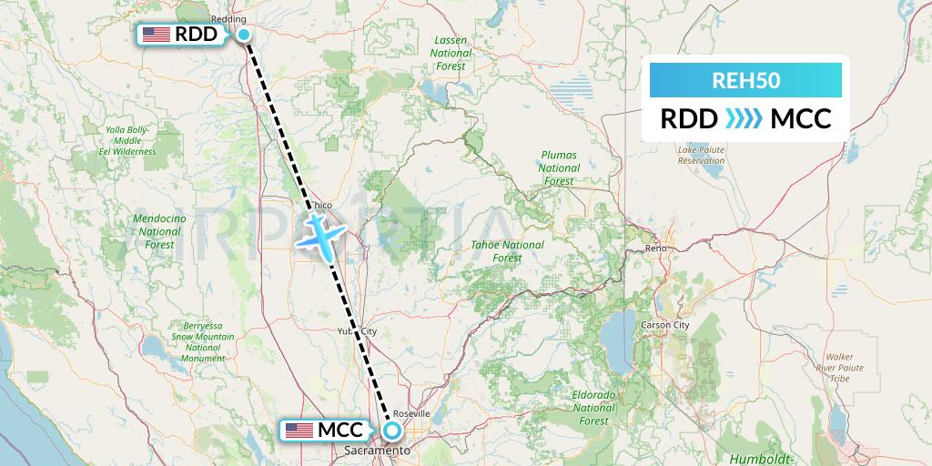 REH50 Reach Air Medical Services Flight Map: Redding to Sacramento