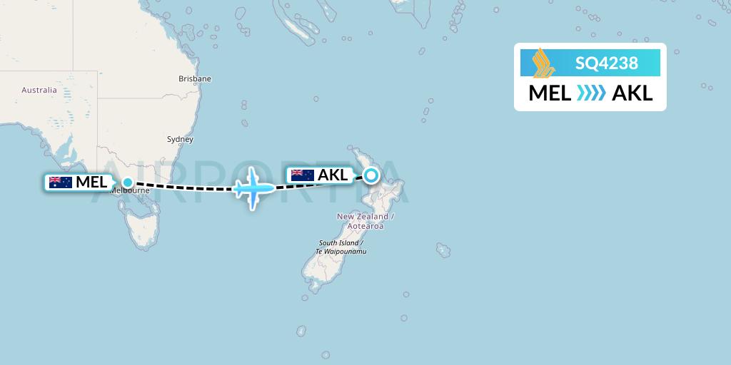 SQ4238 Singapore Airlines Flight Map: Melbourne to Auckland