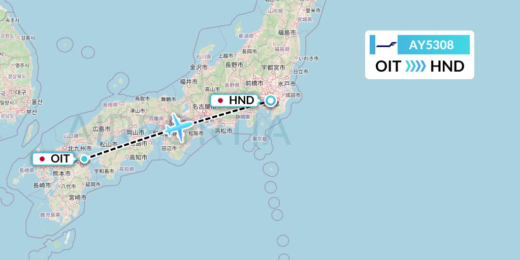 AY5308 Finnair Flight Map: Oita to Tokyo