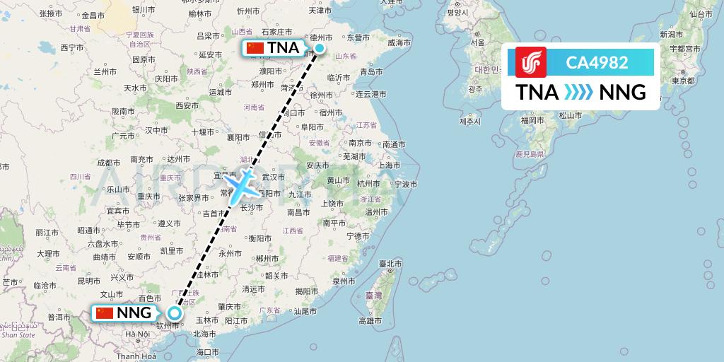 CA4982 Air China Flight Map: Jinan to Nanning
