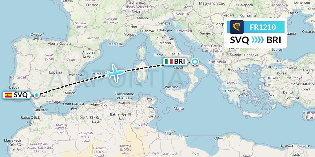 FR1210 Ryanair Flight Map: Seville to Bari