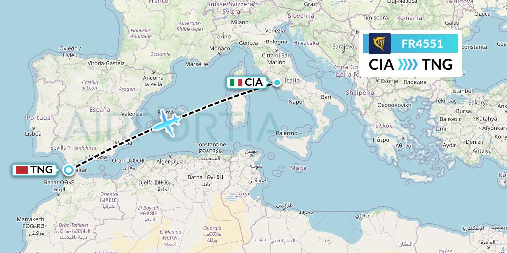 FR4551 Ryanair Flight Map: Rome to Tangier