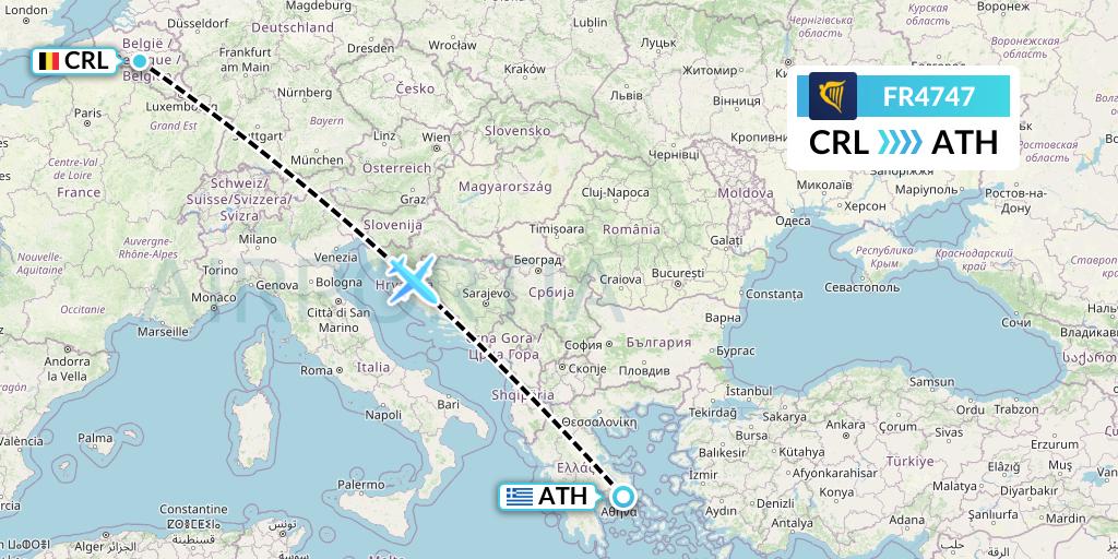 FR4747 Ryanair Flight Map: Brussels to Athens