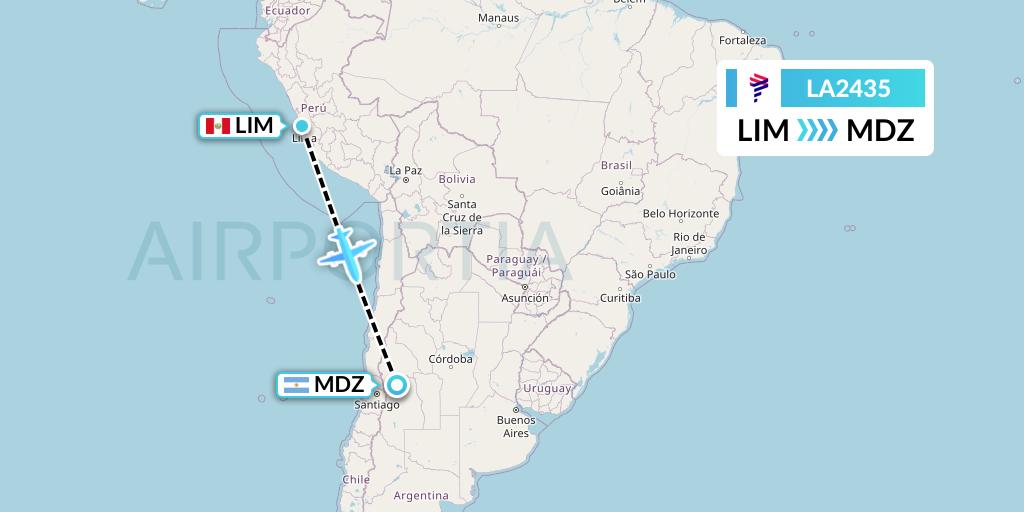 LA2435 LAN Airlines Flight Map: Lima to Mendoza