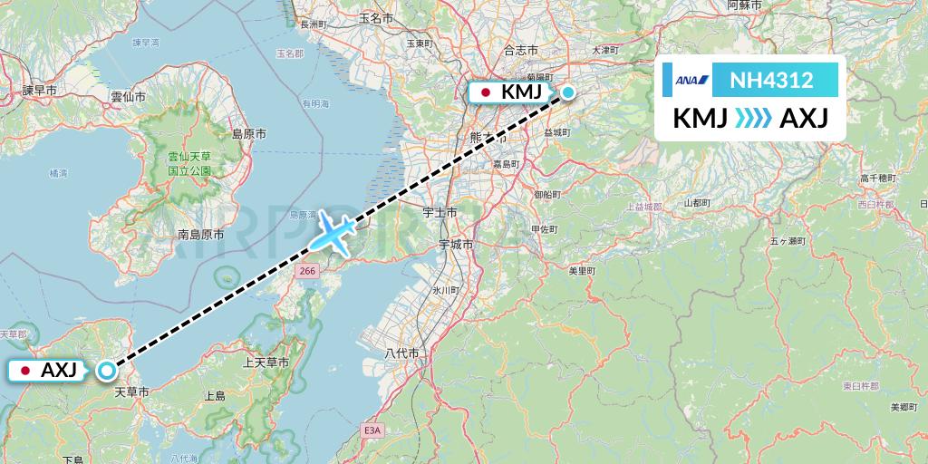 NH4312 All Nippon Airways Flight Map: Kumamoto to Amakusa