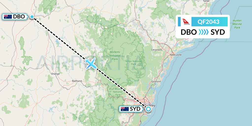 QF2043 Qantas Flight Map: Dubbo to Sydney