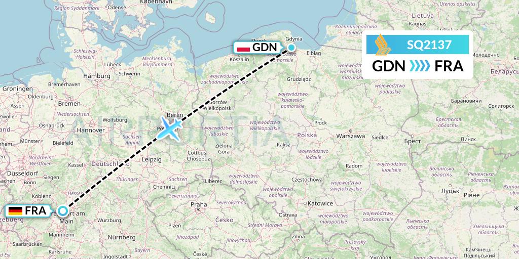 SQ2137 Singapore Airlines Flight Map: Gdansk to Frankfurt