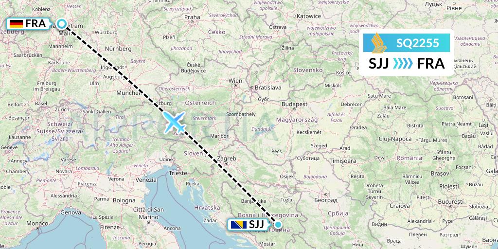 SQ2255 Singapore Airlines Flight Map: Sarajevo to Frankfurt