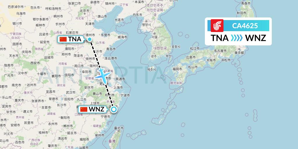 CA4625 Air China Flight Map: Jinan to Wenzhou