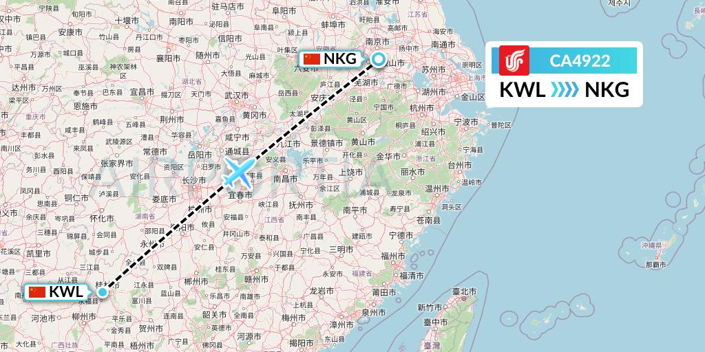 CA4922 Air China Flight Map: Guilin to Nanjing