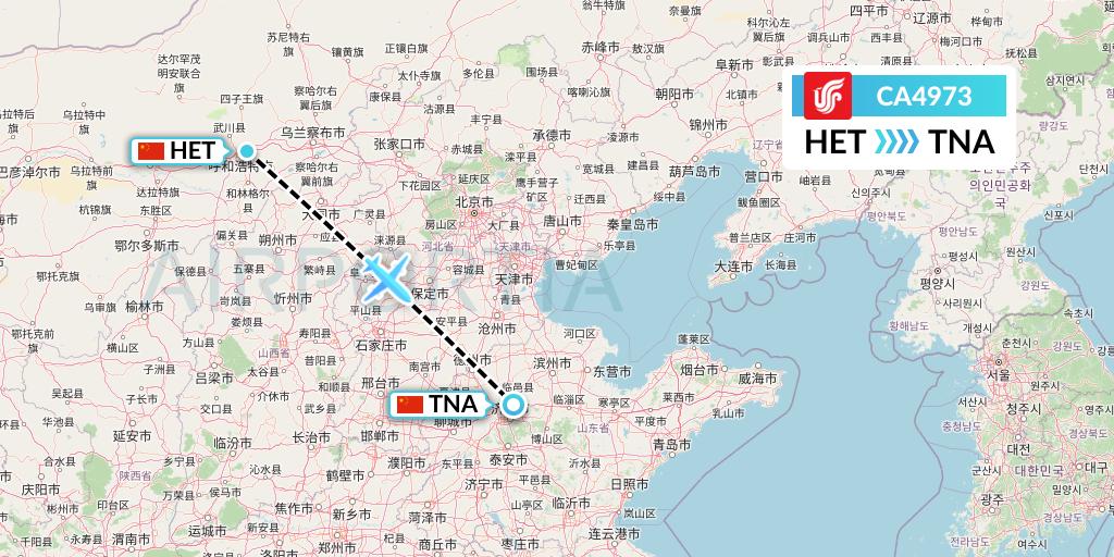 CA4973 Air China Flight Map: Hohhot to Jinan