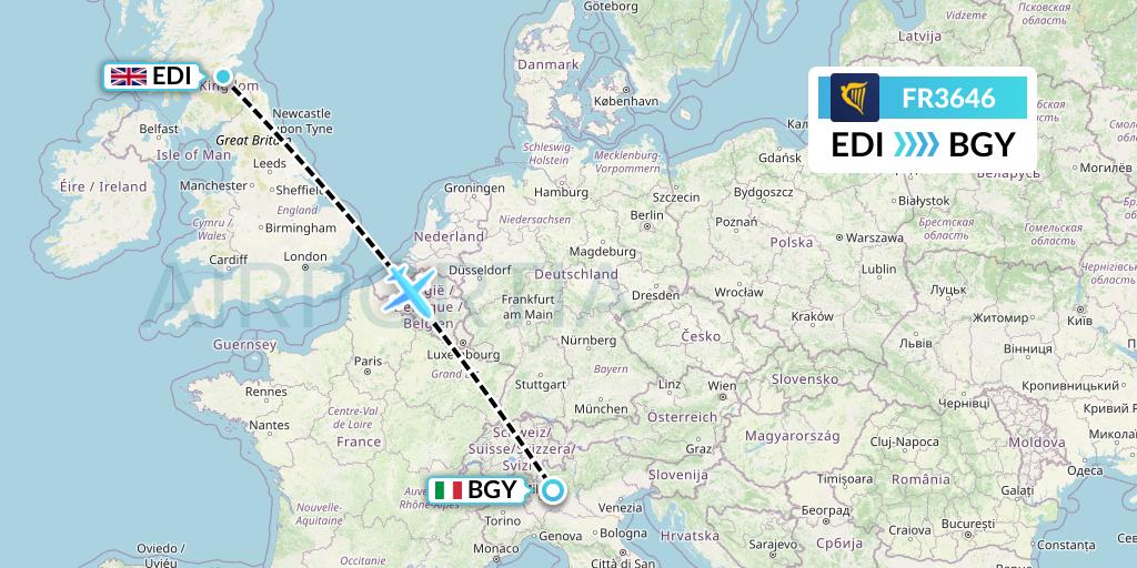 FR3646 Ryanair Flight Map: Edinburgh to Milan