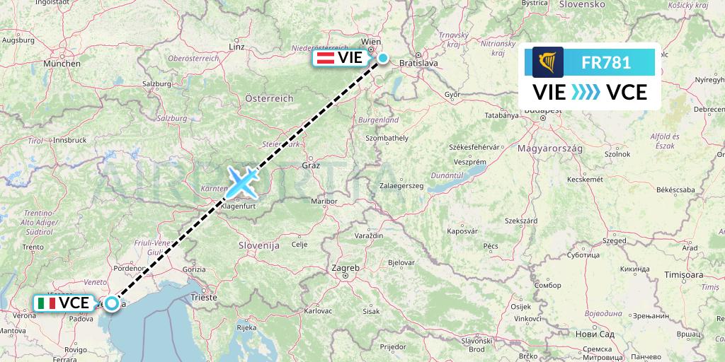 FR781 Ryanair Flight Map: Vienna to Venice