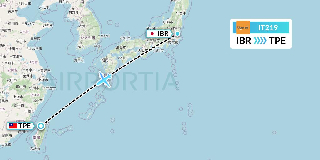 IT219 Tigerair Taiwan Flight Map: Omitama to Taipei