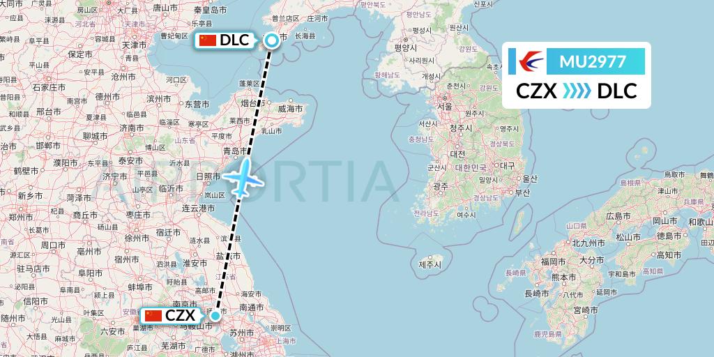 MU2977 China Eastern Airlines Flight Map: Changzhou to Dalian