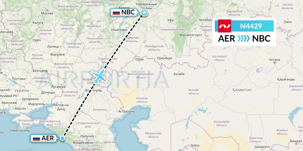 N4429 Nordwind Airlines Flight Map: Sochi to Naberezhnye Chelny