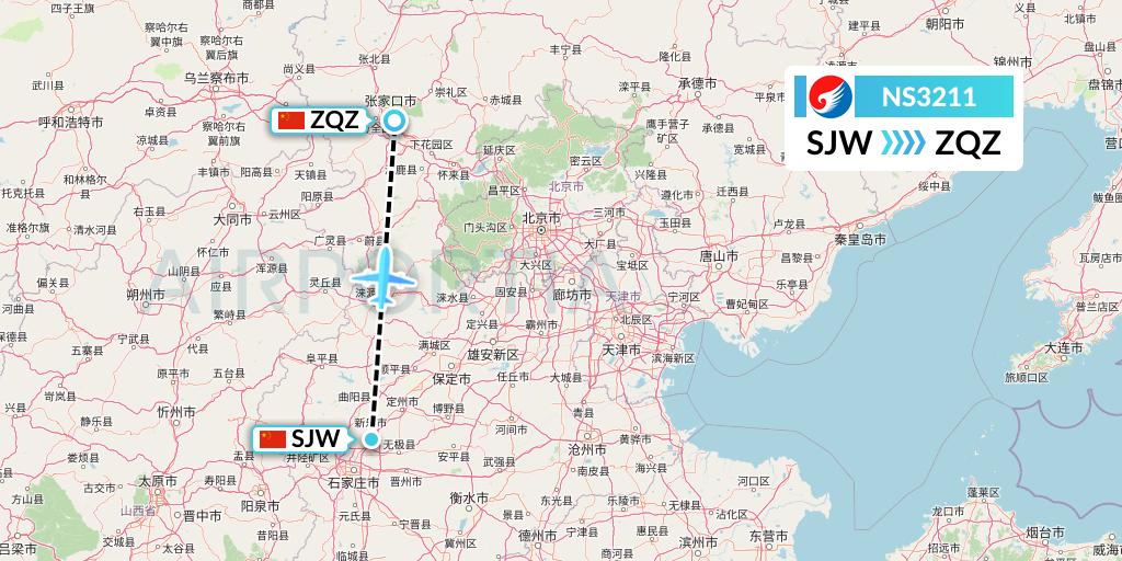 NS3211 Hebei Airlines Flight Map: Shijiazhuang to Zhangjiakou