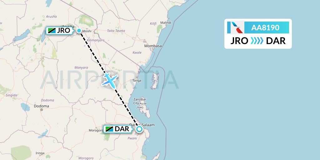 AA8190 American Airlines Flight Map: Kilimanjaro to Dar-es-Salaam