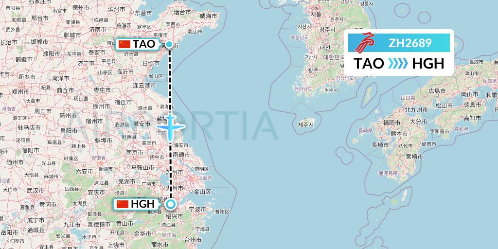 ZH2689 Shenzhen Airlines Flight Map: Qingdao to Hangzhou