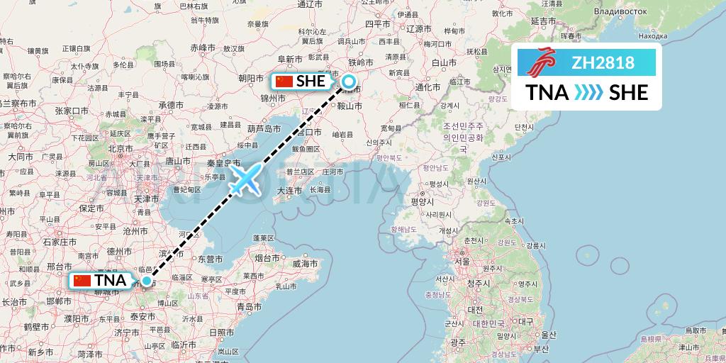 ZH2818 Shenzhen Airlines Flight Map: Jinan to Shenyang