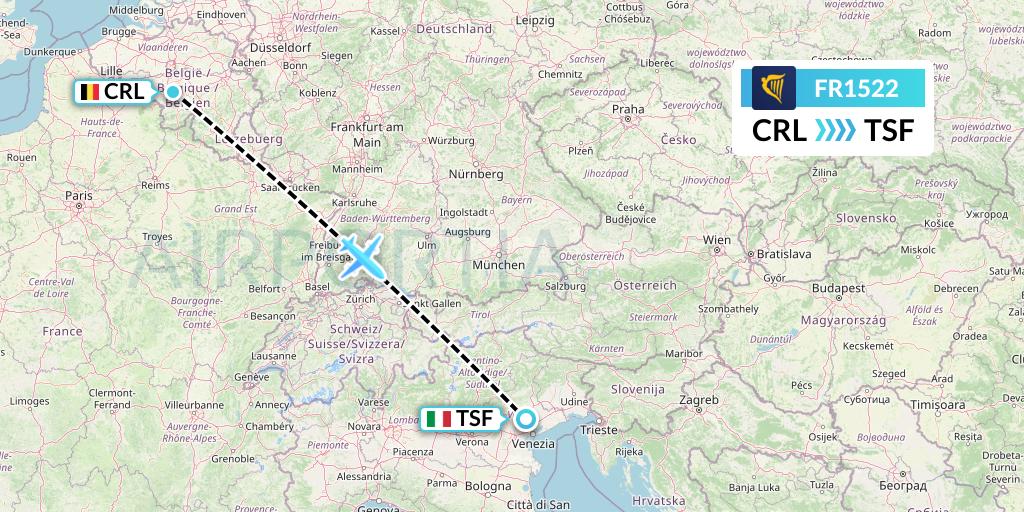 FR1522 Ryanair Flight Map: Brussels to Treviso