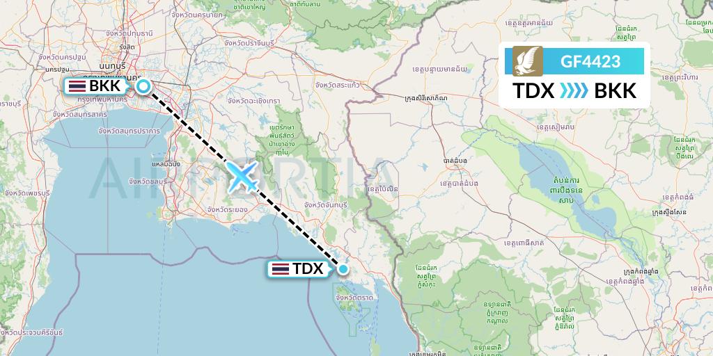 GF4423 Gulf Air Flight Map: Trat to Bangkok