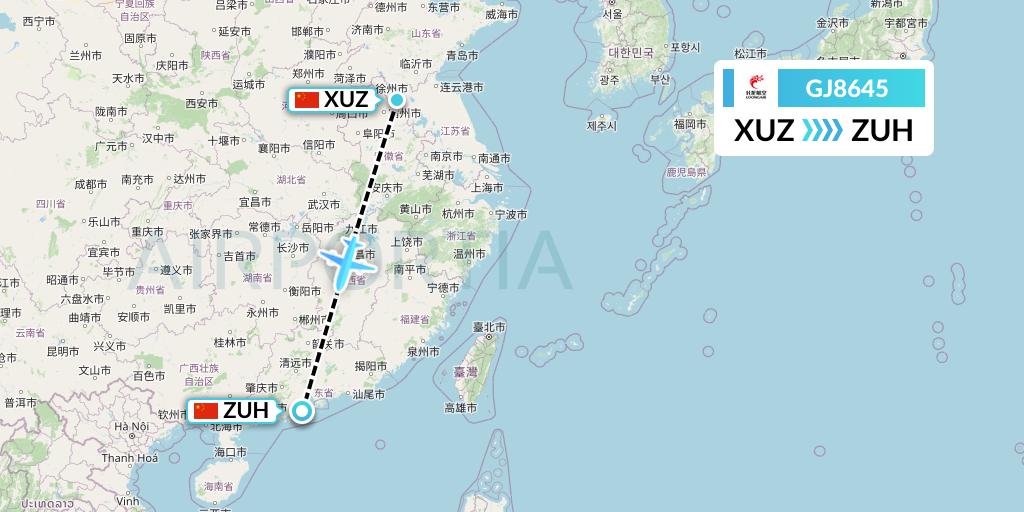 GJ8645 Loong Airlines Flight Map: Xuzhou to Zhuhai