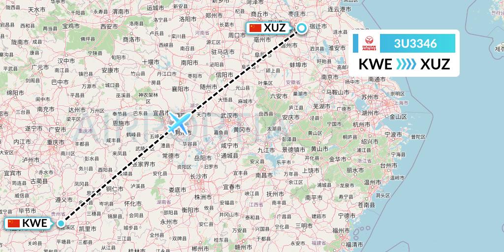3U3346 Sichuan Airlines Flight Map: Guiyang to Xuzhou